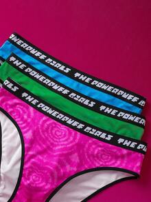 THE POWERPUFF GIRLS X SHEIN Wygodne, elastyczne, miękkie majtki w pasie z nadrukiem tie-dye w dużych rozmiarach