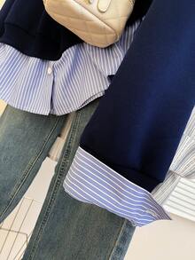 INAWLY Women's Fashionable Casual 2 In 1 Collared Long Sleeve Sweatshirt Pullover Fall