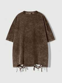ROMWE MEN Street Life Men's Distressed Graphic T-Shirt - Coffee Brown - View 2