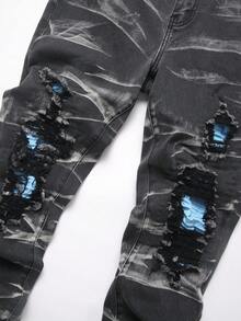 Chillumni Men's Fashion Distressed Slant Pocket Skinny Fit Jeans Slim Fit Black Street Hang Out Distressed Jeans For Boyfriend & Husband