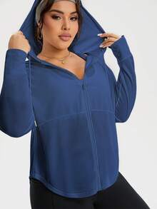 Rhythm Era Plus Size Women Casual Solid Color Zip-Up Drawstring Hooded Sports Jacket Women Plus Athleisure Jackets Hoodies Plus Size Women Plus Size Sportswear