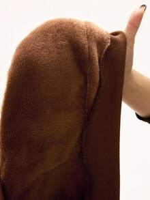 ROMWE Kawaii 女士可爱熊耳卫衣，毛绒面料，绣有熊掌图案 - 棕色 - 查看 7