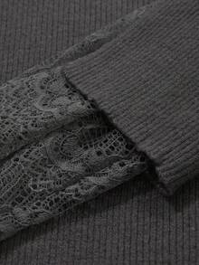 DAZY Women Lace Patchwork Fitted Long Sleeve Pullover Sweater,Fall Clothes