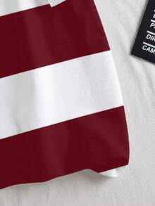 Manfinity Joysei 男士休闲时尚街头学院风撞色条纹字母印花短袖Polo衫，夏季 - 紅白色 - 查看 5