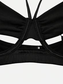 女士纯色镂空简约日常文胸 - 黑色 - 查看 9