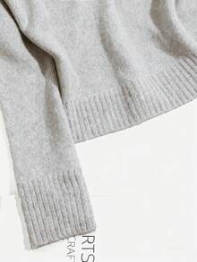 SHEIN Franclia Women's Minimalist Fashion Fur Collar Patchwork Raglan Sleeve Solid Color Knit Pullover Sweater, Autumn/Winter - Light Grey - View 6