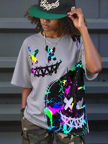 SHEIN Tween Boy Loose Casual Round Neck Luminous Print Short-Sleeved T-Shirt