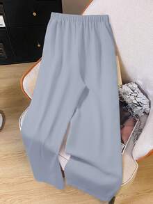 GlowEve CURVE 大码女式休闲撞色滚边直筒裤 - 淺藍色 - 查看 2