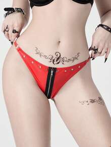 ROMWE Grunge Punk 朋克摇滚派对铆钉仿拉链性感丁字裤 - 紅色 - 查看 1