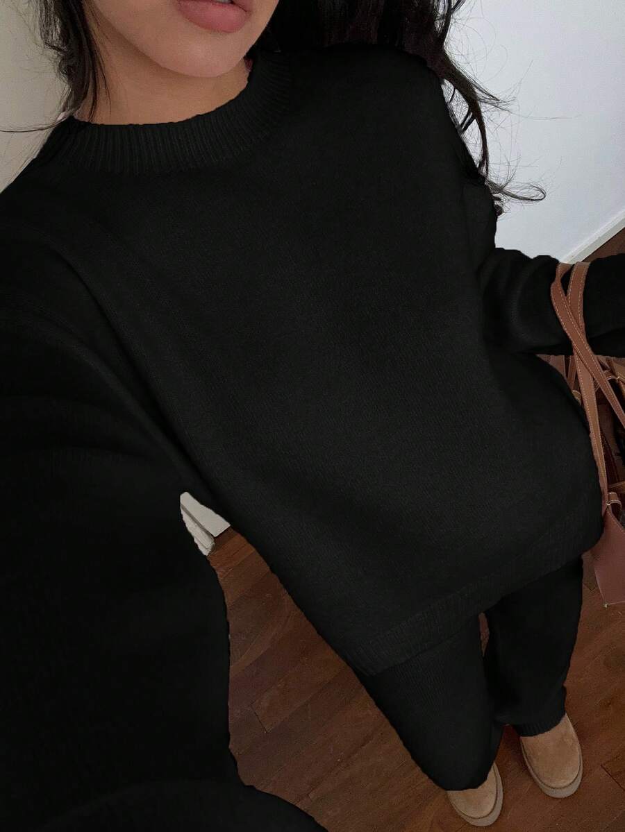 Sunnyshic Women's Solid Color Long Sleeve Sweater And Knitted Pants Set Fall Winter Cloth For Women