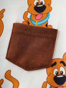 SCOOBY-DOO X SHEIN 2件套男婴可爱卡通小狗印花圆领长袖针织连体衣和字母图案针织休闲运动裤套装 - 棕色 - 查看 4