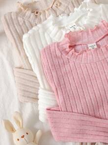 SHEIN Set 2 buc. lenjerie intimă pentru fete preadolescente, toamnă/iarnă, strat de bază, material elastic cu nervuri, garnitură din dantelă, pachet multiplu - Multicolor - Vizualizare 3