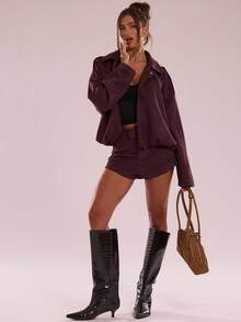 SHEIN BAE Casual Loose Cropped Jacket - Red Violet - View 6