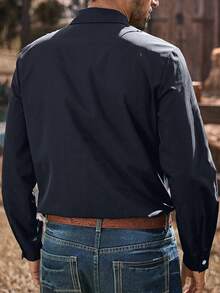 Manfinity Nomadique Men's Fashionable Western Style Fringe Decorated Shirt, Long Sleeve Top