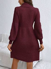 SHEIN Frenchy Turtleneck Lantern Sleeve Knitted Dress In Fall/Winter Christmas