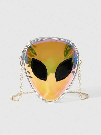 ROMWE Street Life Bolsa Novidade Design Alienígena Holográfico, Mini Bolsa Novidade Design Alienígena PVC com Zíper e Corrente, Bolsa Transparente, Perfeita para Trabalho, Viagem, Bolsa Mudança de Cor e Laser para Mulheres, Presentes de Volta às Aulas, Presentes para Professores
