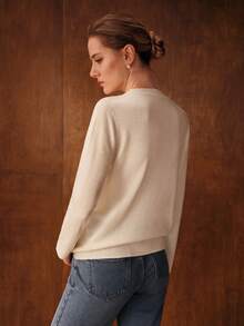 MOTF PREMIUM 100% WOOL KNITTED CREW NECK LONG SLEEVE SWEATER, AUTUMN/WINTER - White - View 6