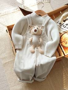 Vintaside Kids Baby Boy Spring & Autumn Sleeveless Fashionable Versatile Cute Bear Printed Jumpsuit, Suitable For Outdoor, Camping, Vacation Or Christmas Wear - White - View 1