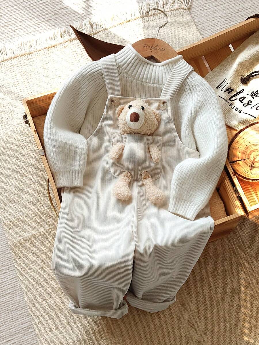 Vintaside Kids Baby Boy Spring & Autumn Sleeveless Fashionable Versatile Cute Bear Printed Jumpsuit, Suitable For Outdoor, Camping, Vacation Or Christmas Wear - White - View 1