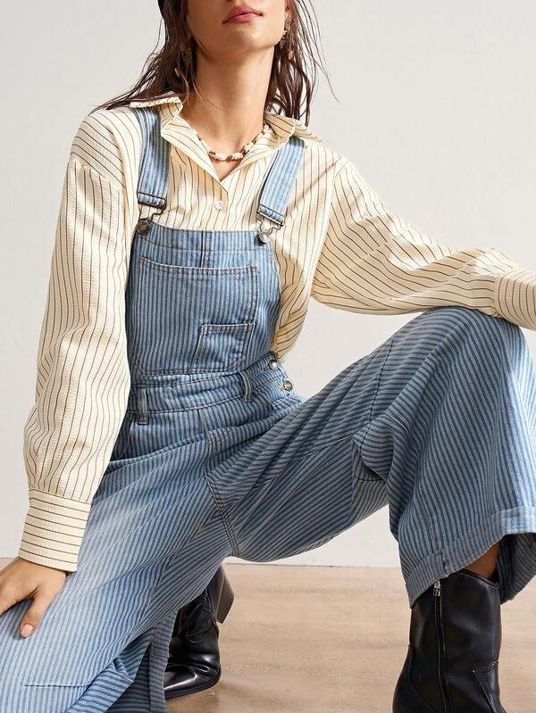 Bohemela Women's Casual Woven Denim Striped Jumpsuit