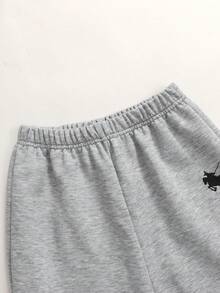 SHEIN Tween-Mädchen 2-teiliges lässiges, sportliches Sweatshirt-Set im Preppy-Stil mit Pony-Logo, Herbst & Winter - Hellgrau - Übersicht 8