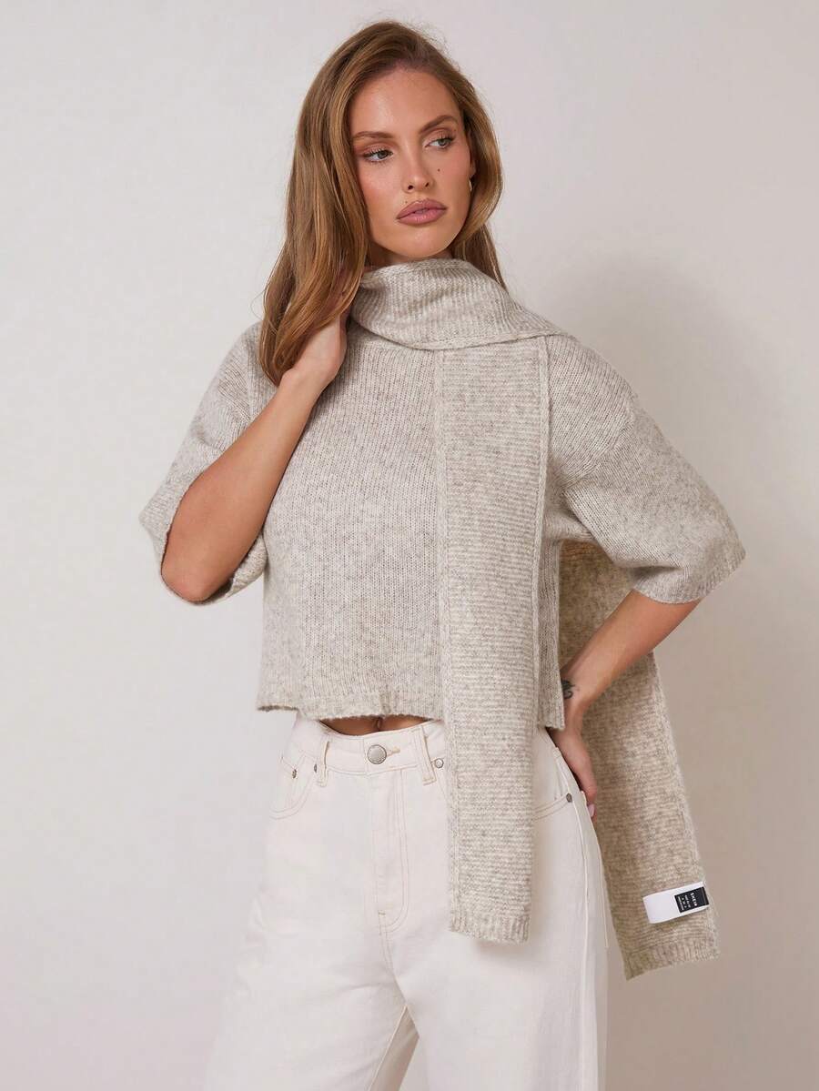 COSMINA Damen elegantes kurzärmliges Strick-Top mit Schleife, vielseitig für Pendeln & Büromode, Frühherbst - Kamelfarben - Übersicht 1