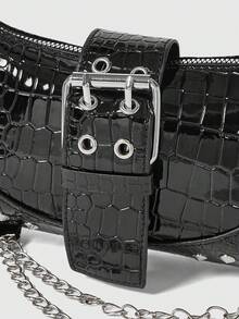 ROMWE Grunge Punk Túi đeo vai trang trí xích thời trang & đa năng, thích hợp cho phụ nữ đi làm hàng ngày - màu đen - Xem 3