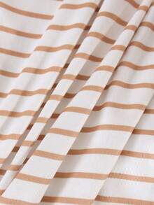 男童贴身柔软针织罗纹条纹可爱恐龙印花长袖上衣搭配同款条纹腰带裤套装 - 杏色 - 查看 6