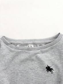 SHEIN Tween-Mädchen 2-teiliges lässiges, sportliches Sweatshirt-Set im Preppy-Stil mit Pony-Logo, Herbst & Winter - Hellgrau - Übersicht 7