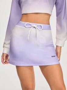 Eassivo Eassivo Women's Ombre Purple Tennis Skirt, Gradient High Waist Drawstring Skirt, Casual Sporty Athleisure Skirt - Purple - View 4