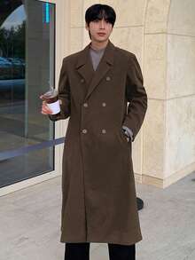 DAZY Men's Solid Brown Overcoat, Autumn - Coffee Brown - View 3