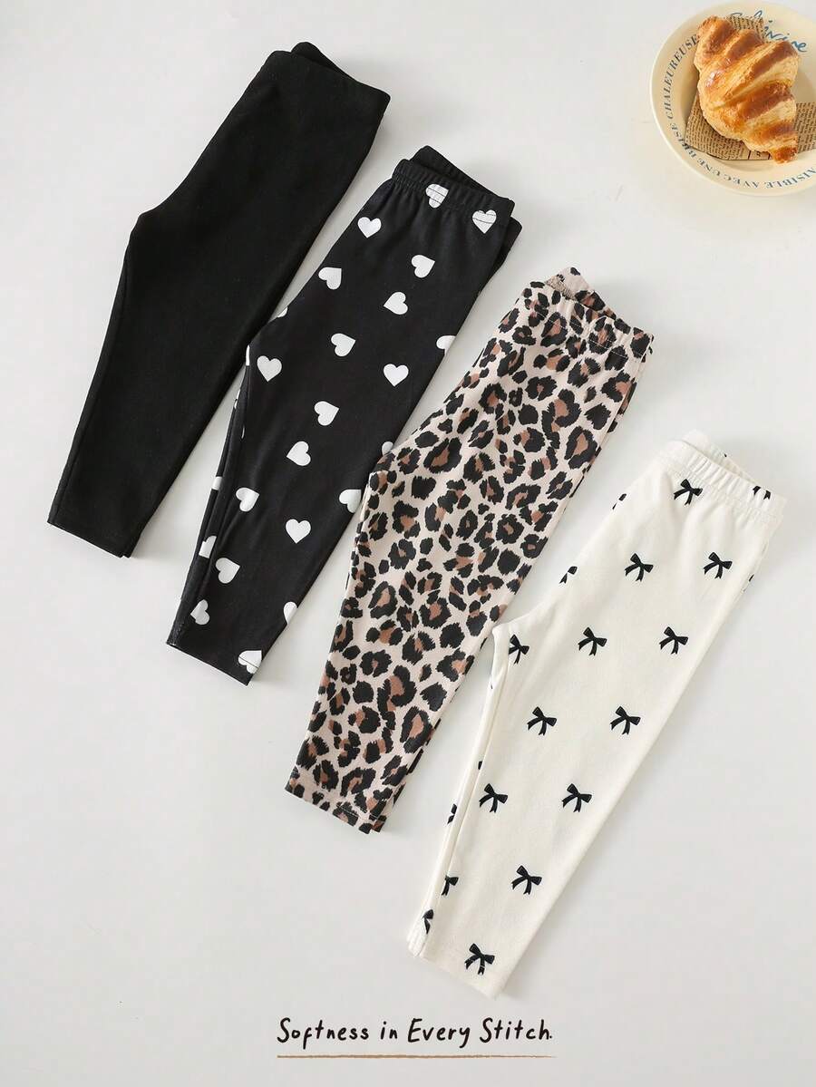 Cozy Pixies 4pcs Baby Girl Butterfly Pattern Knitted Soft Elastic Waist Pants Set Toddler Leggings Baby Girl Leggings Animal Print Clothes Toddler