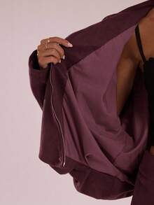 SHEIN BAE Casual Loose Cropped Jacket - Red Violet - View 7