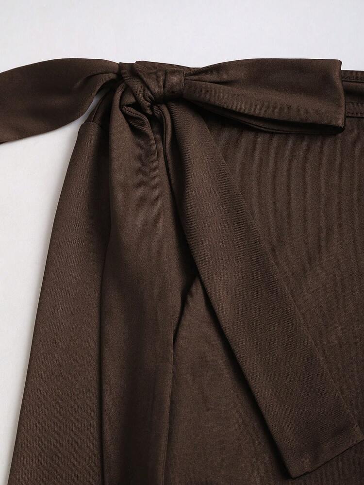 Sweetra 女士复古性感修身舒适休闲棕色T恤套装，秋冬款 - 棕色 - 查看 6