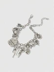 ROMWE Grunge Punk 1 pièce Bracelet vintage avec étoile de mer, coquillage & faux perle, nœud papillon, cerise, pendentifs à éléments mixtes pour femmes - Argent ancien - Voir 2