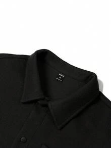 Manfinity Homme 男士口袋贴扣大衣，男士夹克，长袖，黑色，休闲，秋冬 - 黑色 - 查看 5