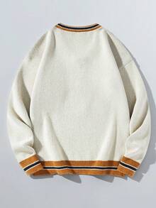 Chillumni Jersey de cuello en V con estampado de letras, casual y versátil, de manga larga para hombre - Albaricoque - Ver 2