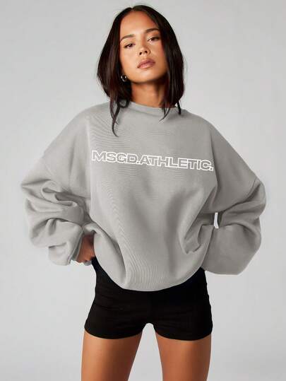 MISSGUIDED Oversized Crew Neck Sweatshirt With Text Logo Pullover For Casual Wear