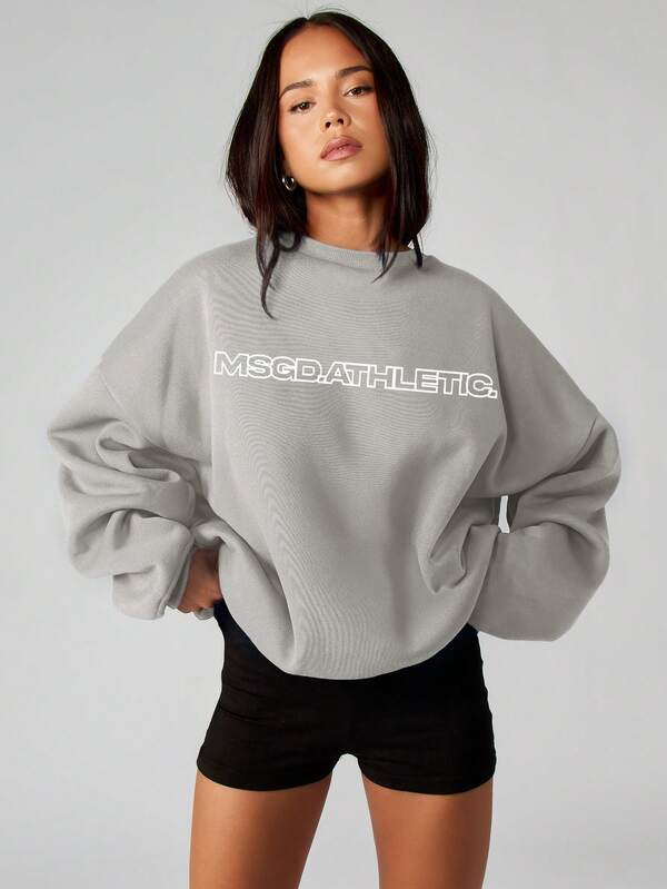 MISSGUIDED Oversized Crew Neck Sweatshirt With Text Logo Pullover For Casual Wear