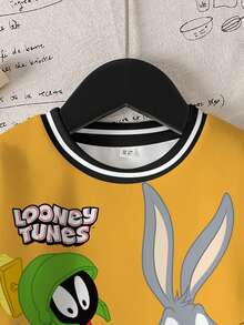 LOONEY TUNES X SHEIN Sudadera de cuello redondo de manga larga con bloques de color y estampado de dibujos animados para niño pequeño - Blanco - Ver 3