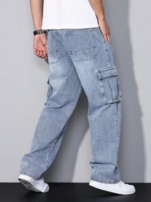 Manfinity Homme Men's Casual Loose Fit Jeans With Pockets Jeans For Men Cargo Baggy