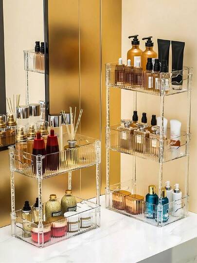 1pc 2/3 Layers Transparent Cosmetic Organizer Storage Rack For Countertop, Display Shelf For Desk Gadgets, Perfume And Skincare Makeup Products Tray