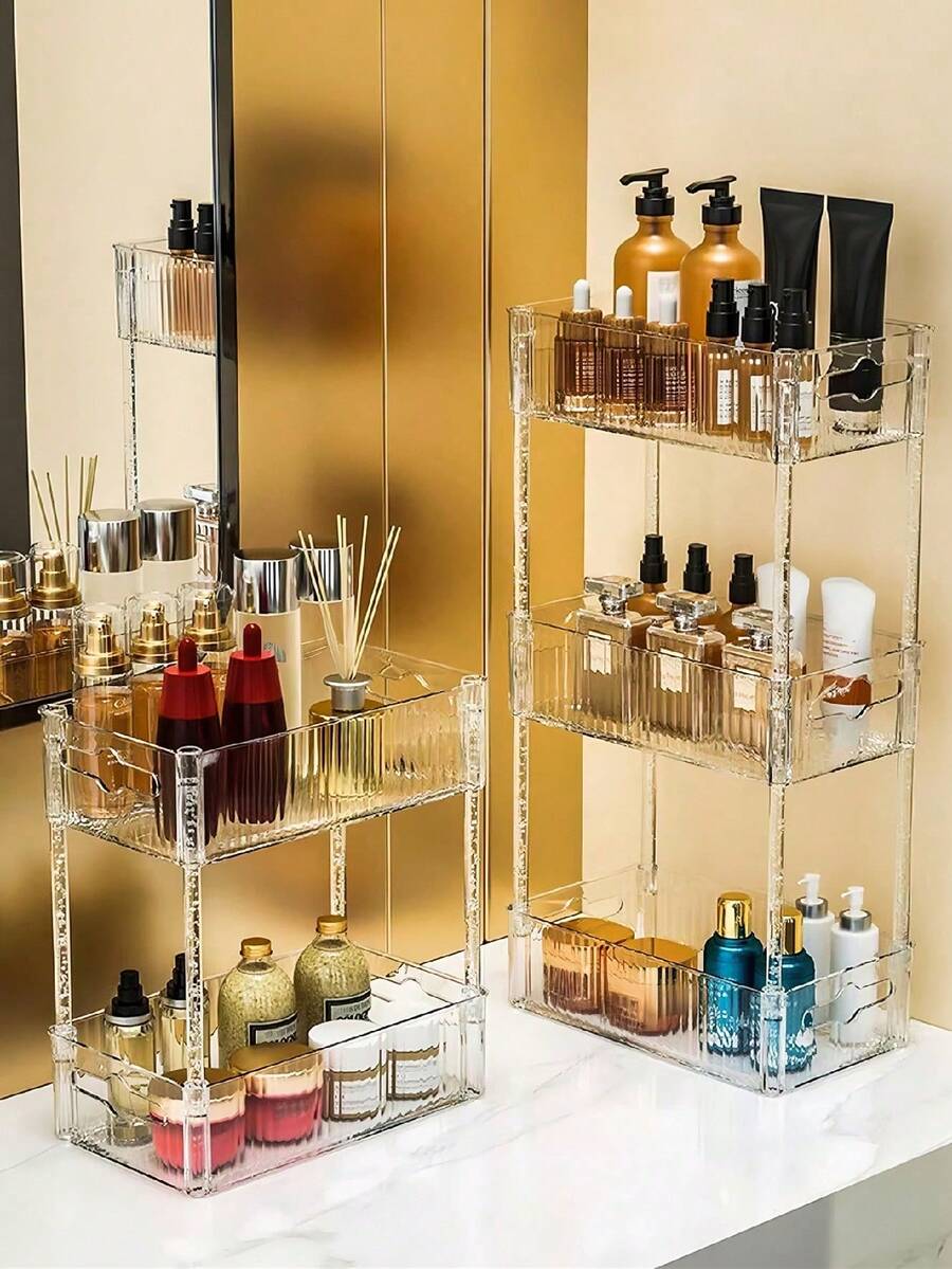 1pc 2/3 Layers Transparent Cosmetic Organizer Storage Rack For Countertop, Display Shelf For Desk Gadgets, Perfume And Skincare Makeup Products Tray - Clear - View 1