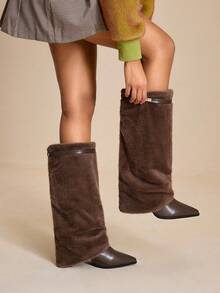 Daringsoles Botas Femininas Estilo Western Com Bico Fino, Salto Grosso E Franjas, Modelo Slim Fit De Cano Alto. - Castanho - Ver 4