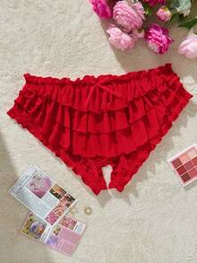 PetitDoll 大码可爱甜美多层荷叶边无裆蝴蝶结内衣 - 紅色 - 查看 7