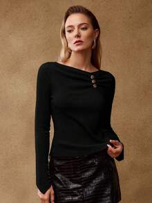 MOTF PREMIUM RUCHED SLIM FIT T-SHIRT - Black - View 3