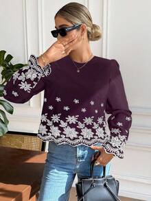 Serisse Áo sơ mi thêu hoa thanh lịch dành cho nữ khi đi làm - Màu đỏ tím - Xem 1