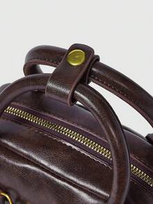 ROMWE Grunge Punk 女士复古咖啡棕色保龄球包，新款时尚手提包带肩带设计，小巧休闲单肩斜挎包带结饰，适合手机、零钱包、情人节礼物 - 咖啡棕 - 查看 6