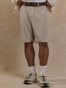 Musero 修身双腰带细节长款翻边短裤 - 卡其色 - 查看 2