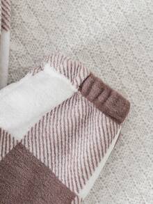 女童格子印花长袖上衣和宽松长裤两件套，加厚保暖内衬，休闲家居服/睡衣，适合秋冬季穿着 - 杏色 - 查看 6